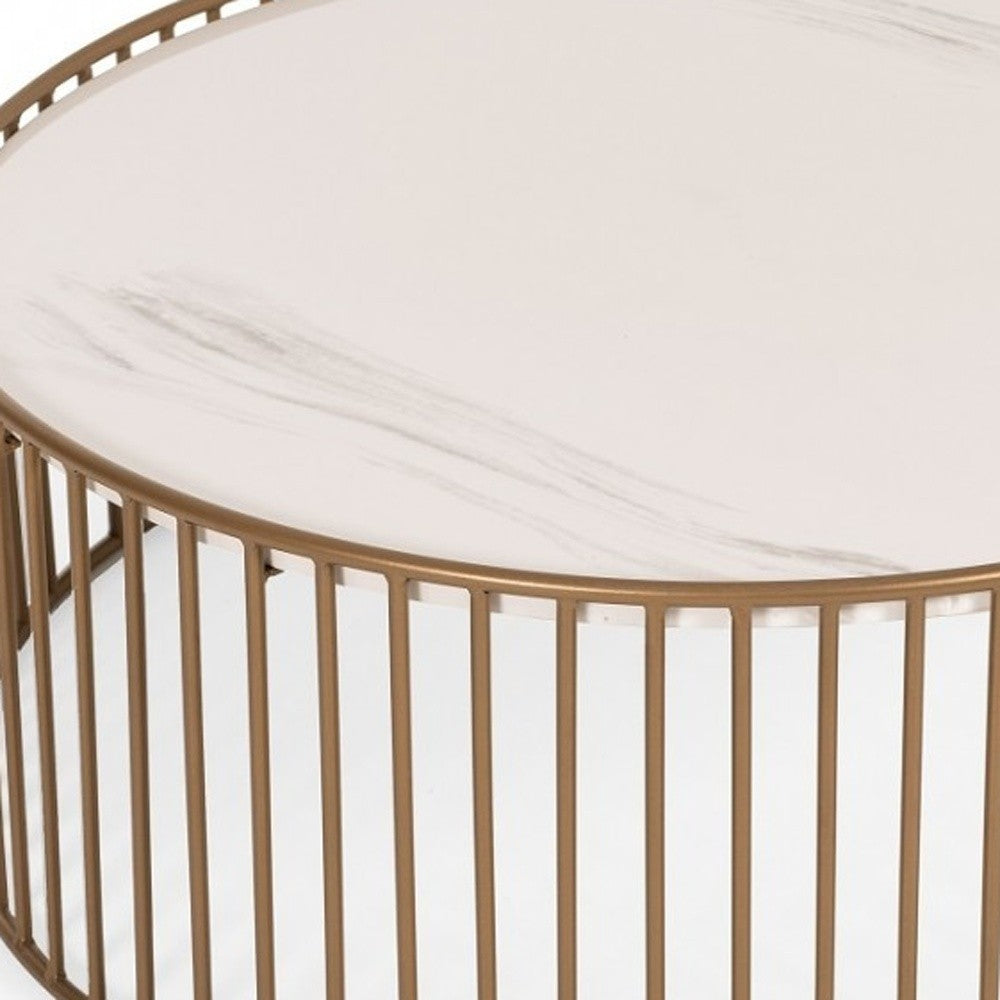 Modern Round White and Gold Faux Marble Coffee Table