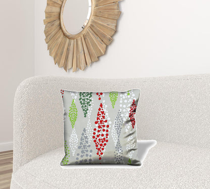 14" Gray and Red Geometric Cotton Throw Pillow Cover