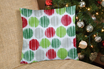 14" Red and Green Geometric Cotton Throw Pillow Cover