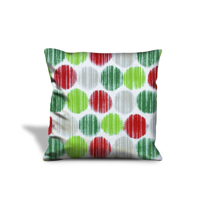 14" Red and Green Geometric Cotton Throw Pillow Cover