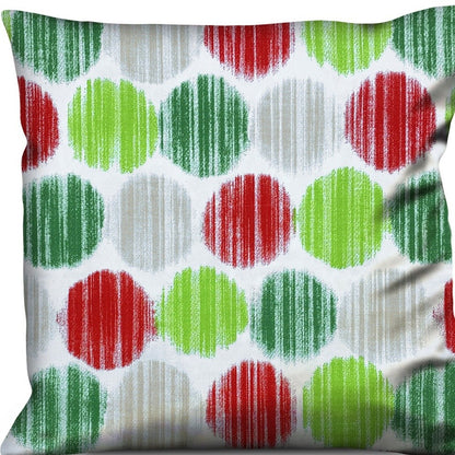 14" Red and Green Geometric Cotton Throw Pillow Cover