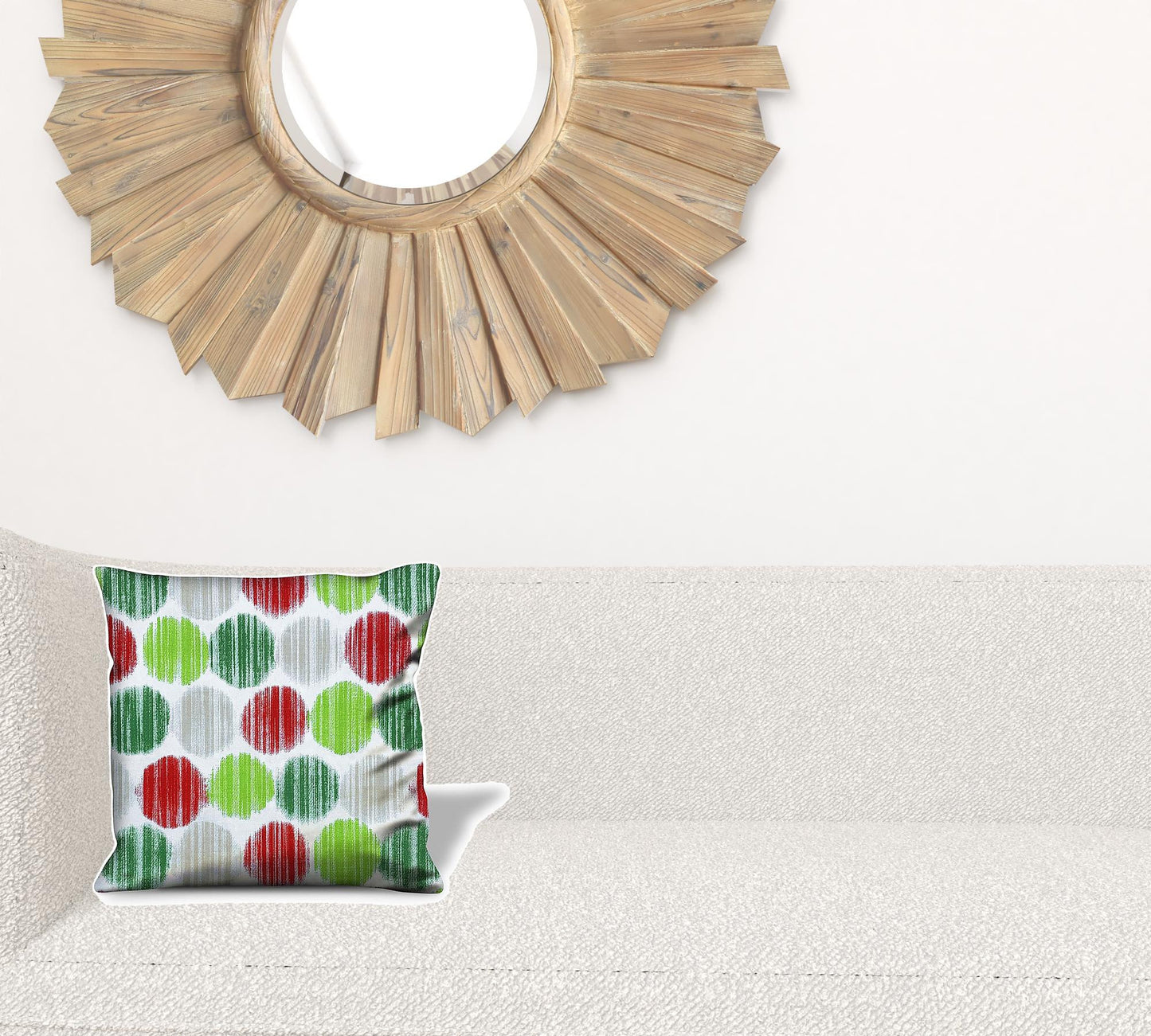 14" Red and Green Geometric Cotton Throw Pillow Cover