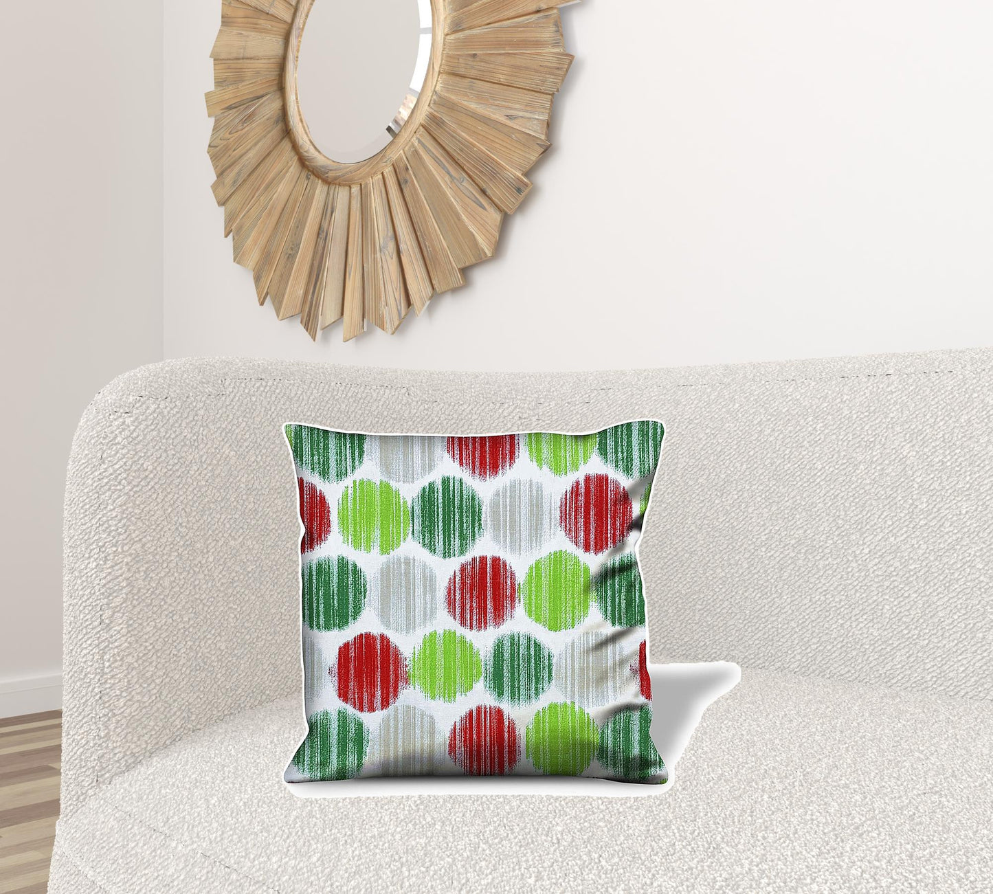 14" Red and Green Geometric Cotton Throw Pillow Cover