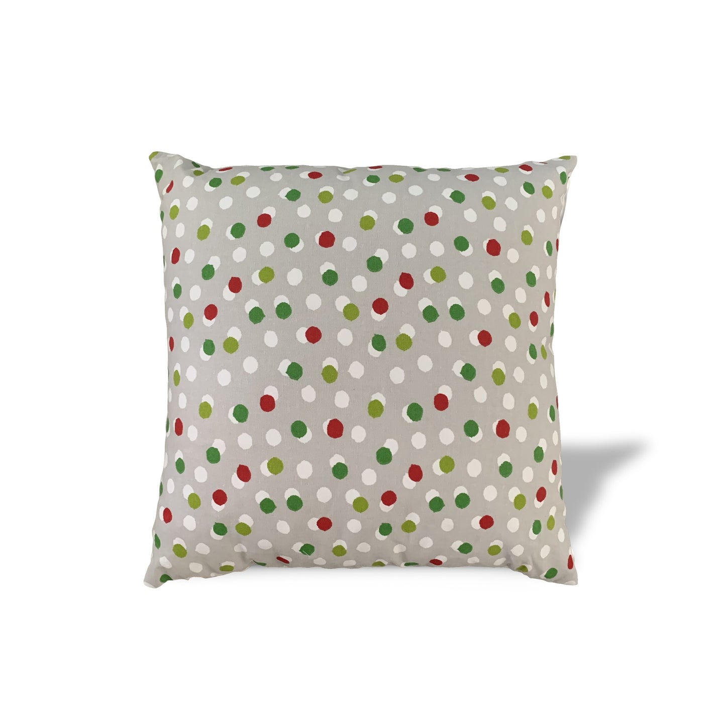 14" Gray and Red Polka Dot Cotton Throw Pillow Cover