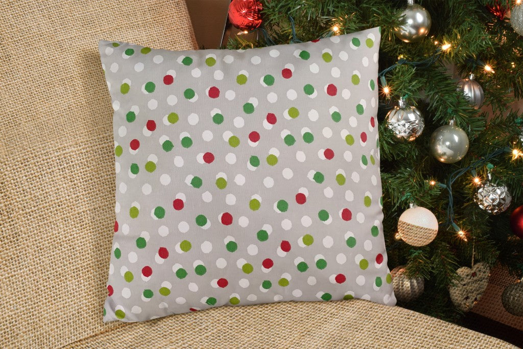 14" Gray and Red Polka Dot Cotton Throw Pillow Cover