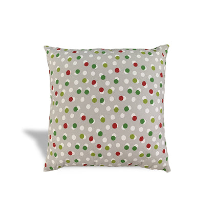 14" Gray and Red Polka Dot Cotton Throw Pillow Cover