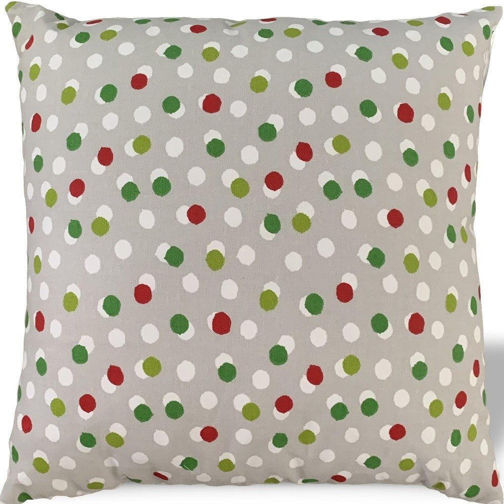 14" Gray and Red Polka Dot Cotton Throw Pillow Cover