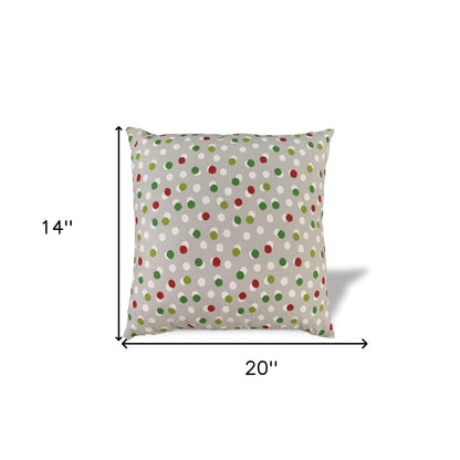 14" Gray and Red Polka Dot Cotton Throw Pillow Cover