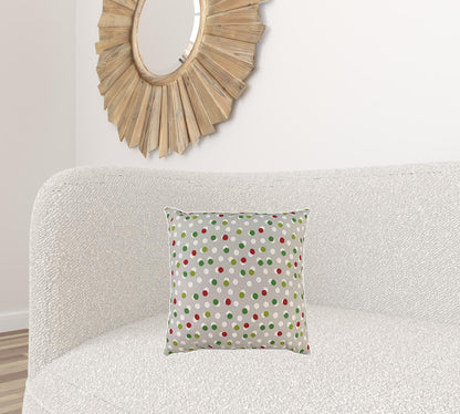 17" Red and Green Polka Dot Cotton Throw Pillow Cover