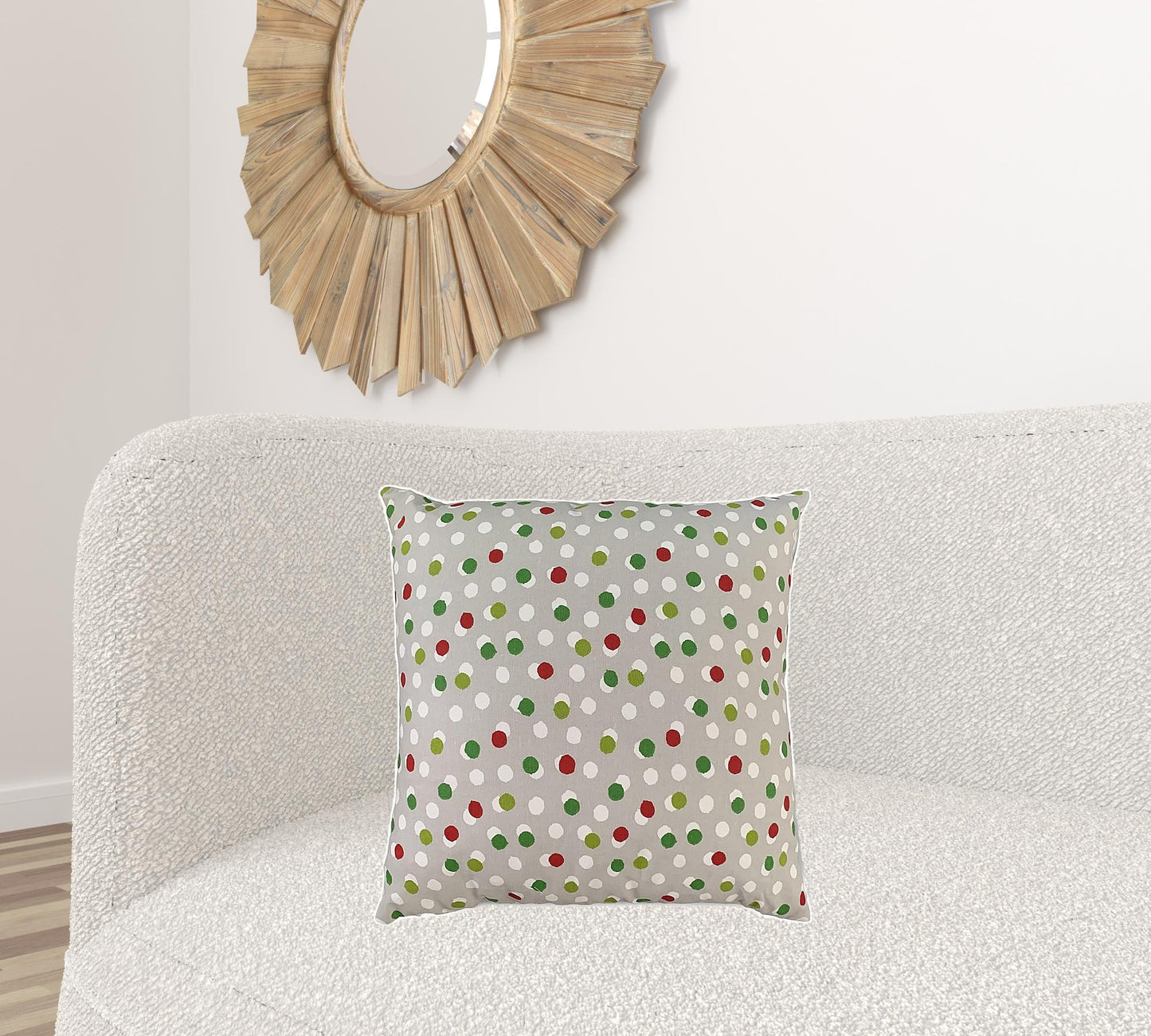 17" Red and Green Polka Dot Cotton Throw Pillow Cover