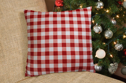 17" Gray and Red Christmas Gingham Cotton Throw Pillow Cover