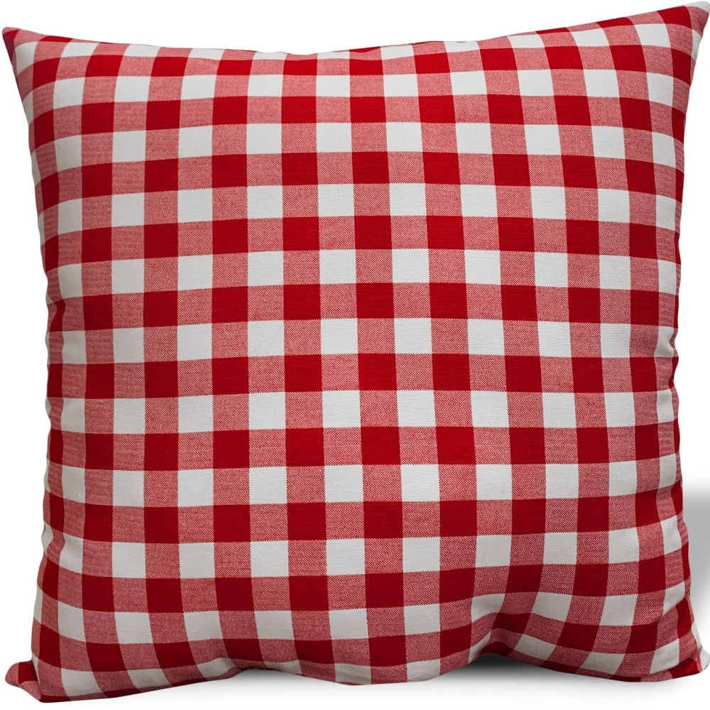 17" Gray and Red Christmas Gingham Cotton Throw Pillow Cover