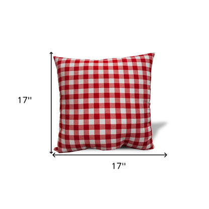 17" Gray and Red Christmas Gingham Cotton Throw Pillow Cover