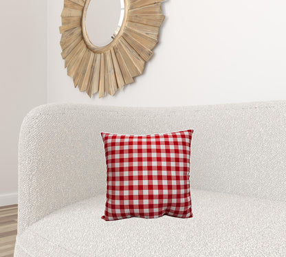 17" Gray and Red Christmas Gingham Cotton Throw Pillow Cover