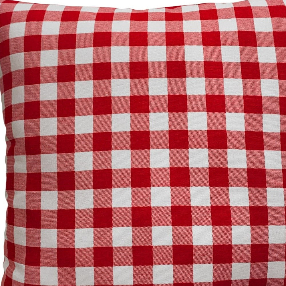 20" Gray and Red Christmas Gingham Cotton Throw Pillow Cover