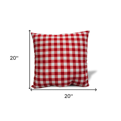 20" Gray and Red Christmas Gingham Cotton Throw Pillow Cover