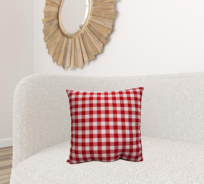 20" Gray and Red Christmas Gingham Cotton Throw Pillow Cover