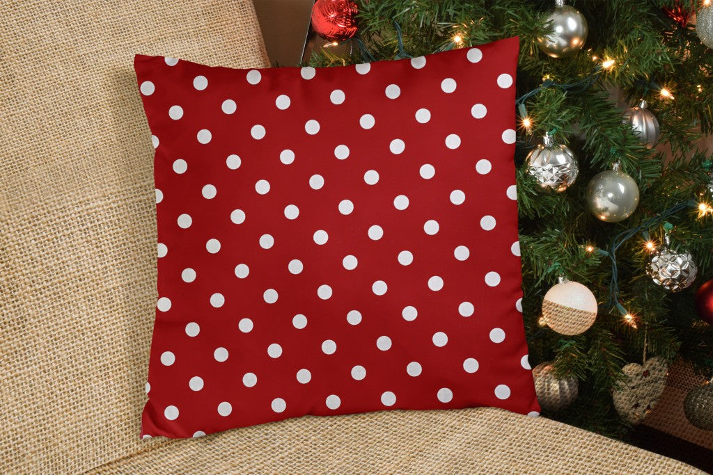 14" Red and White Christmas Polka Dot Cotton Throw Pillow Cover