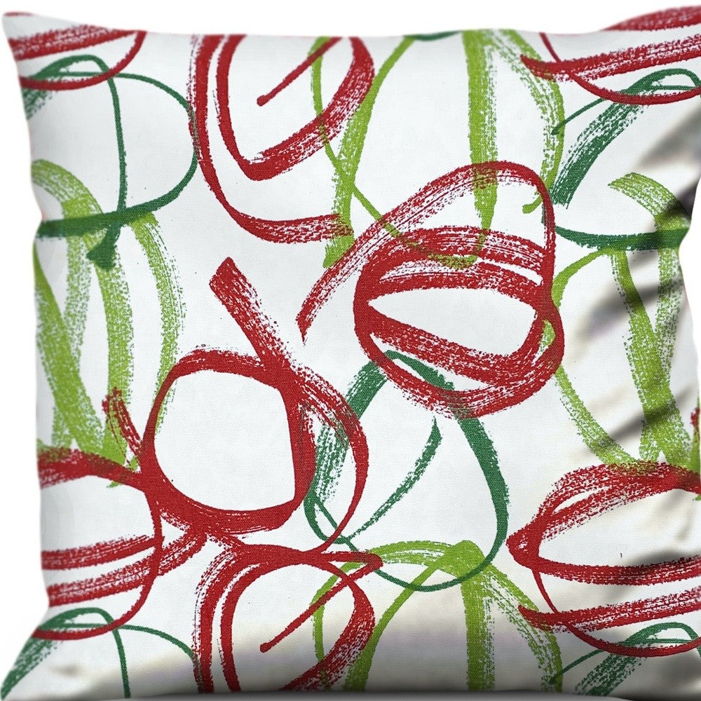 14" White and Red Abstract Cotton Throw Pillow Cover