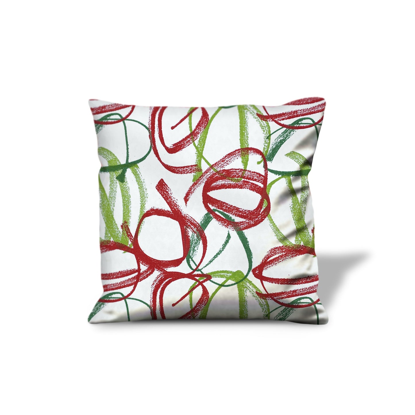 17" White and Red Abstract Cotton Throw Pillow Cover