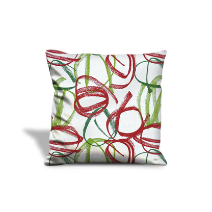 17" White and Red Abstract Cotton Throw Pillow Cover