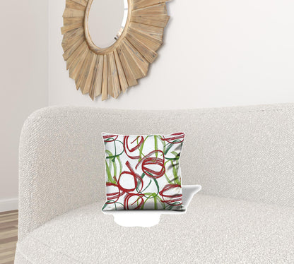 17" White and Red Abstract Cotton Throw Pillow Cover