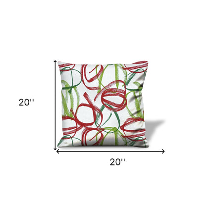 14" White and Red Abstract Cotton Throw Pillow Cover