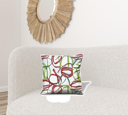 14" White and Red Abstract Cotton Throw Pillow Cover