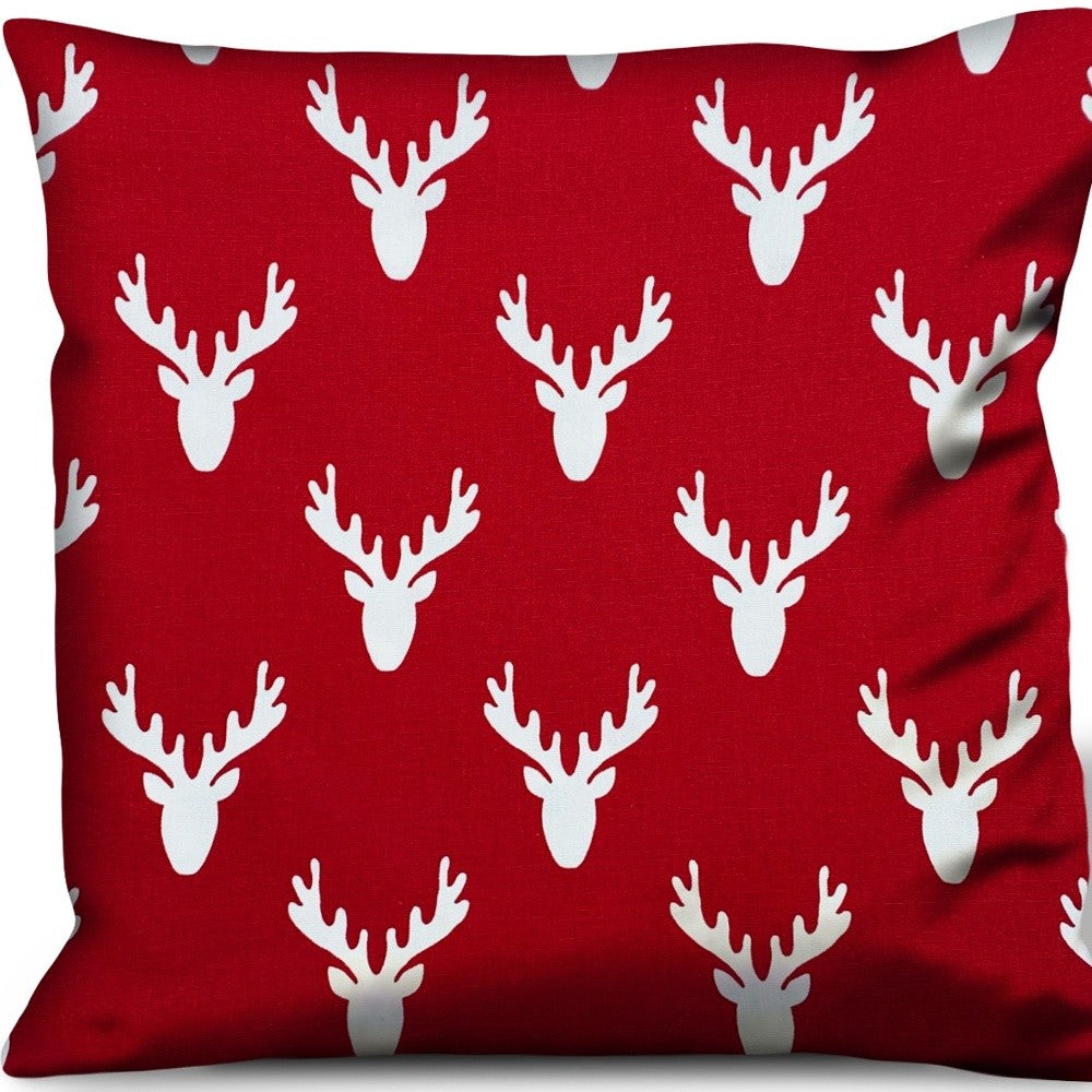 14" X 20" Red And White Zippered Christmas Reindeer Lumbar Indoor Outdoor Pillow Cover