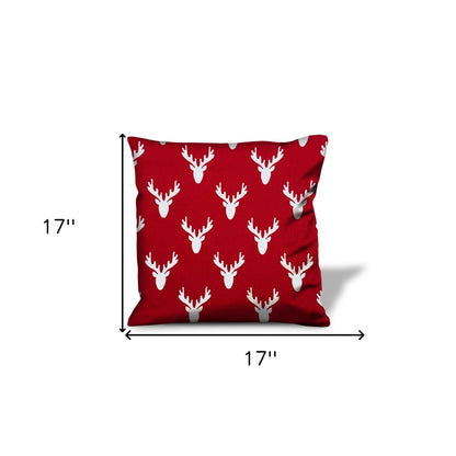 14" X 20" Red And White Zippered Christmas Reindeer Lumbar Indoor Outdoor Pillow Cover