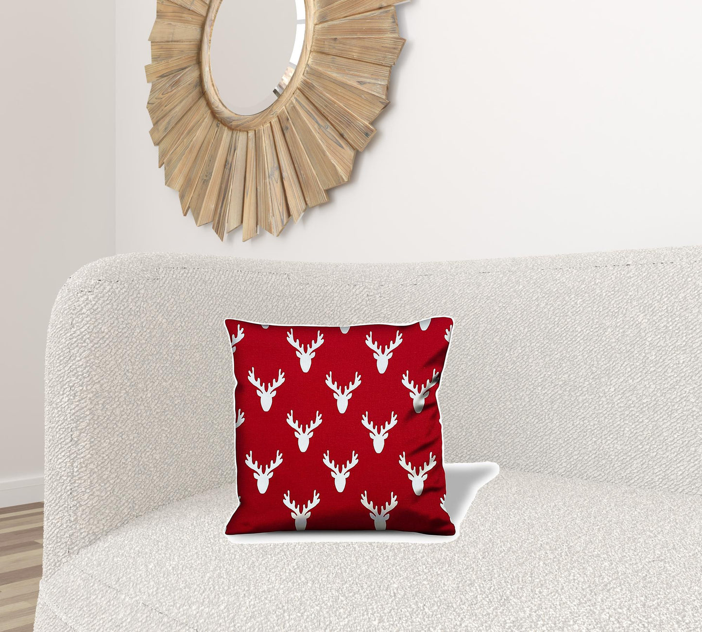 14" X 20" Red And White Zippered Christmas Reindeer Lumbar Indoor Outdoor Pillow Cover