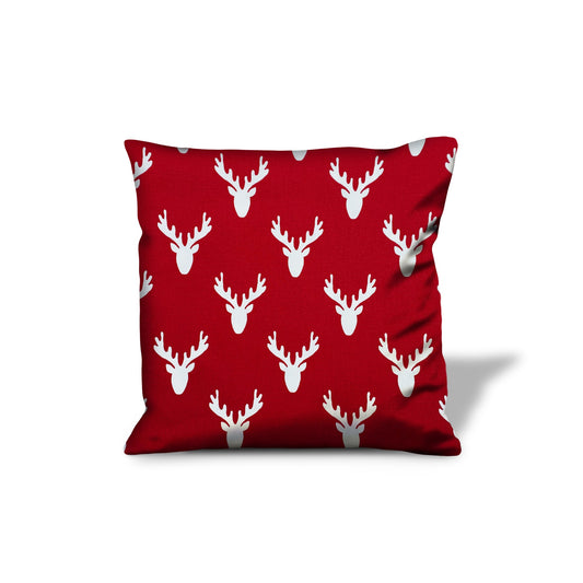 20" Red and White Stag Cotton Throw Pillow Cover