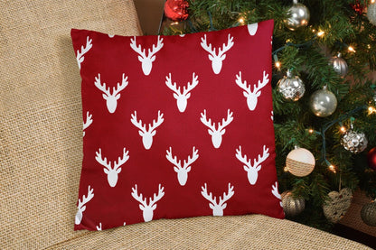 20" Red and White Stag Cotton Throw Pillow Cover