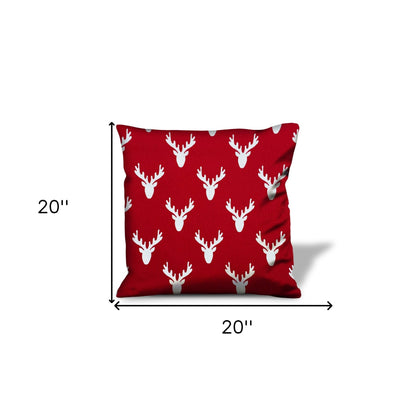 20" Red and White Stag Cotton Throw Pillow Cover