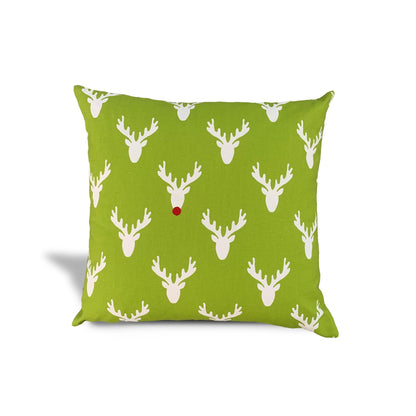 14" Green and White Stag Cotton Throw Pillow Cover