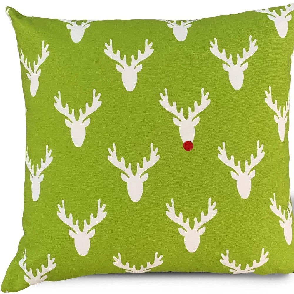 14" Green and White Stag Cotton Throw Pillow Cover