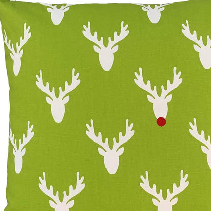 14" Green and White Stag Cotton Throw Pillow Cover