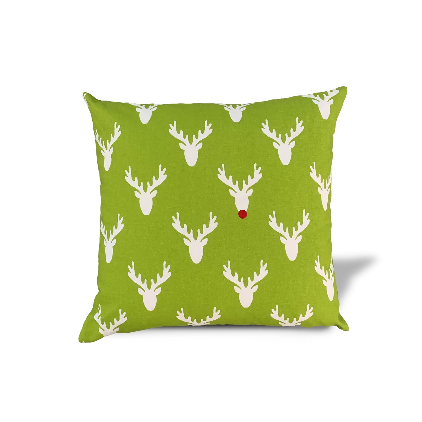 14" Green and White Stag Cotton Throw Pillow Cover