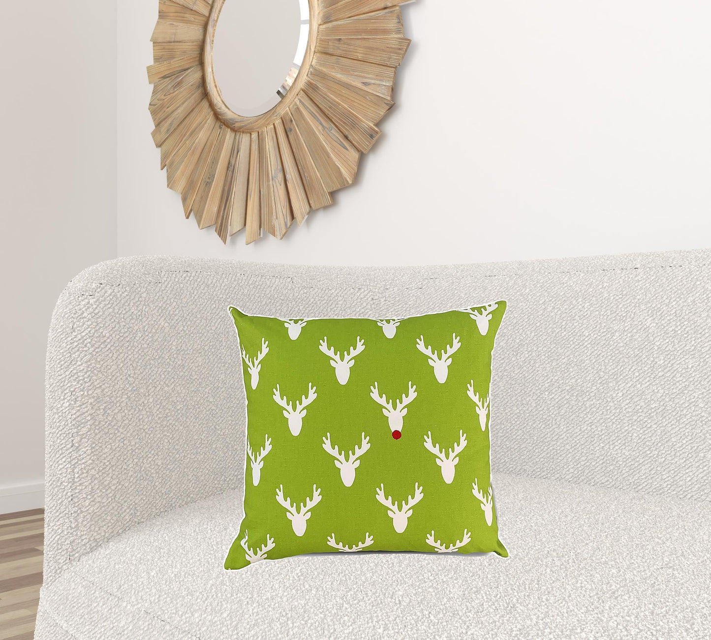 14" Green and White Stag Cotton Throw Pillow Cover