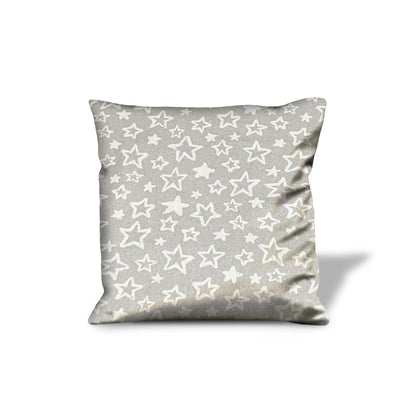 14" Silver and White Star Cotton Throw Pillow Cover