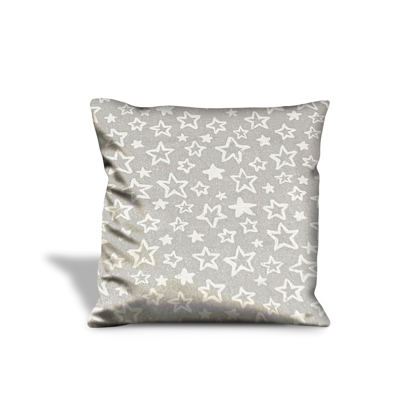 14" Silver and White Star Cotton Throw Pillow Cover