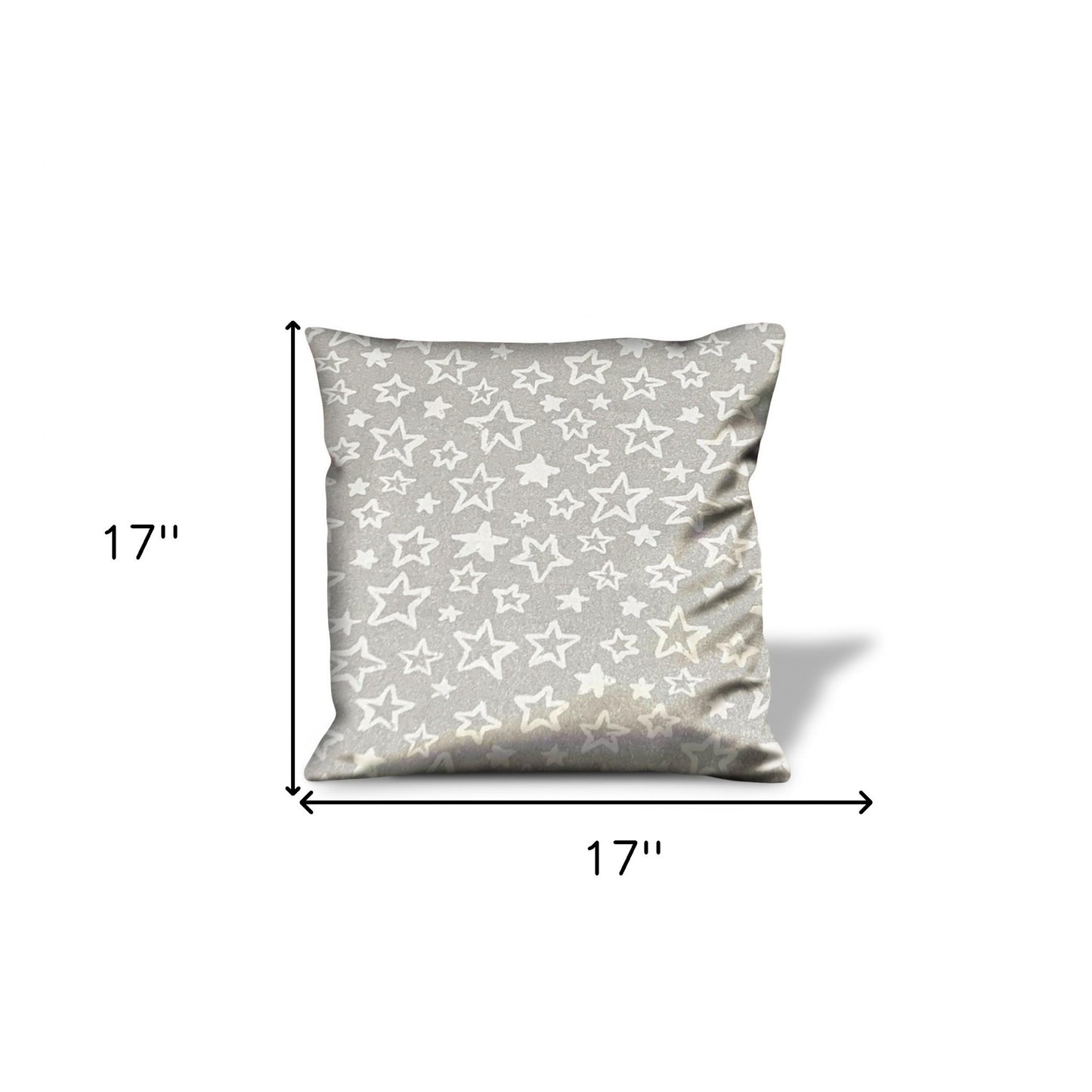 17" Silver and White Star Cotton Throw Pillow Cover