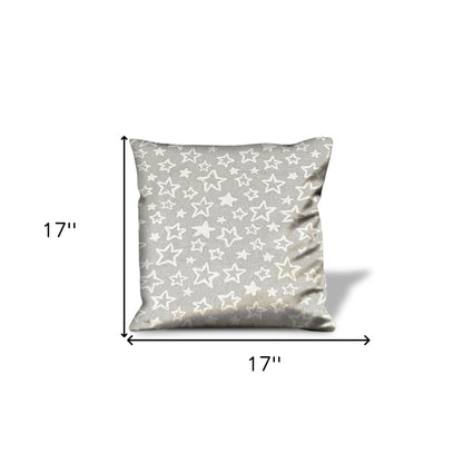 17" Silver and White Star Cotton Throw Pillow Cover