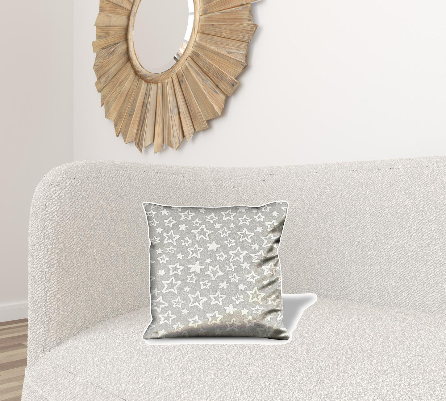 17" Silver and White Star Cotton Throw Pillow Cover