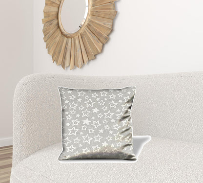 17" Silver and White Star Cotton Throw Pillow Cover