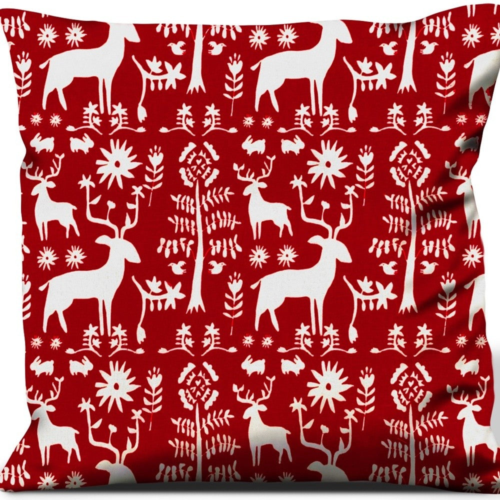 14" Red and White Juvenile Animal Print Cotton Throw Pillow Cover