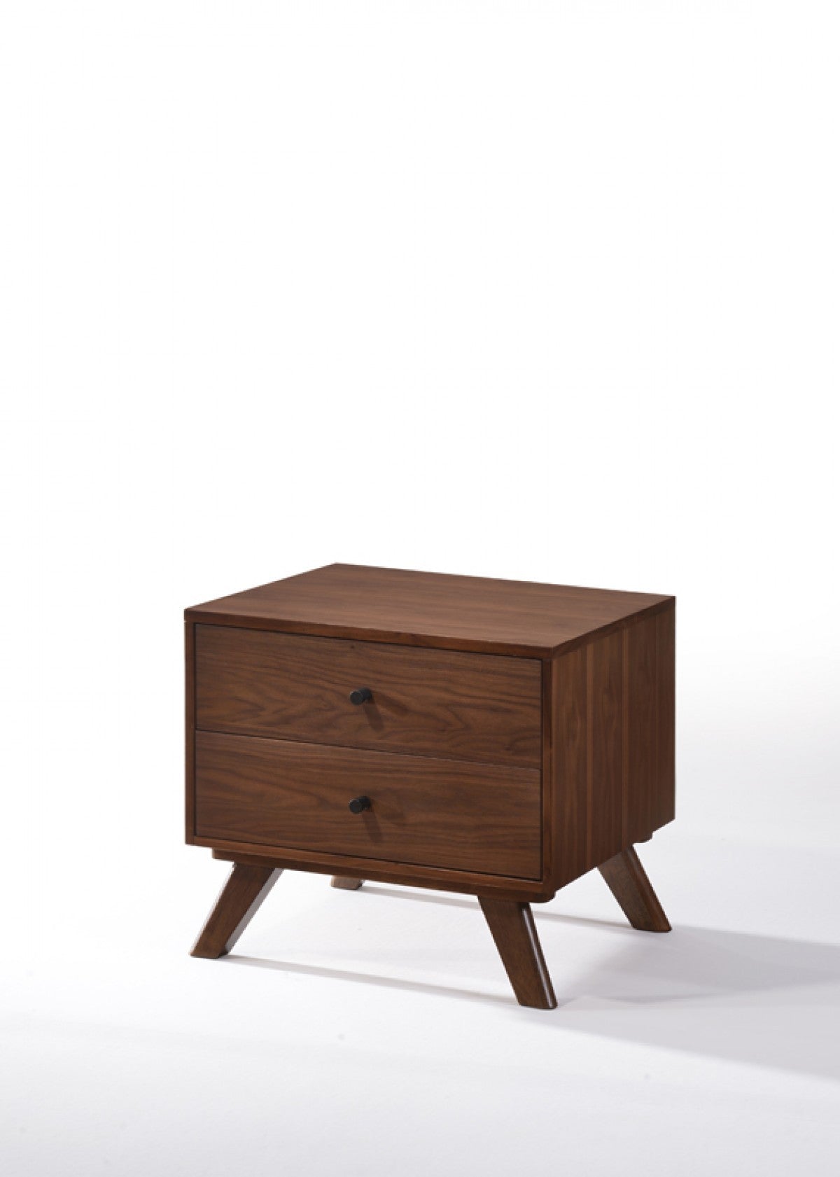 Mid Century Classic Box Shaped Walnut Nightstand with Two Drawers