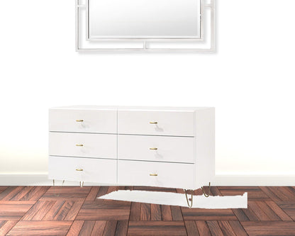 51" White Manufactured Wood Six Drawer Double Dresser