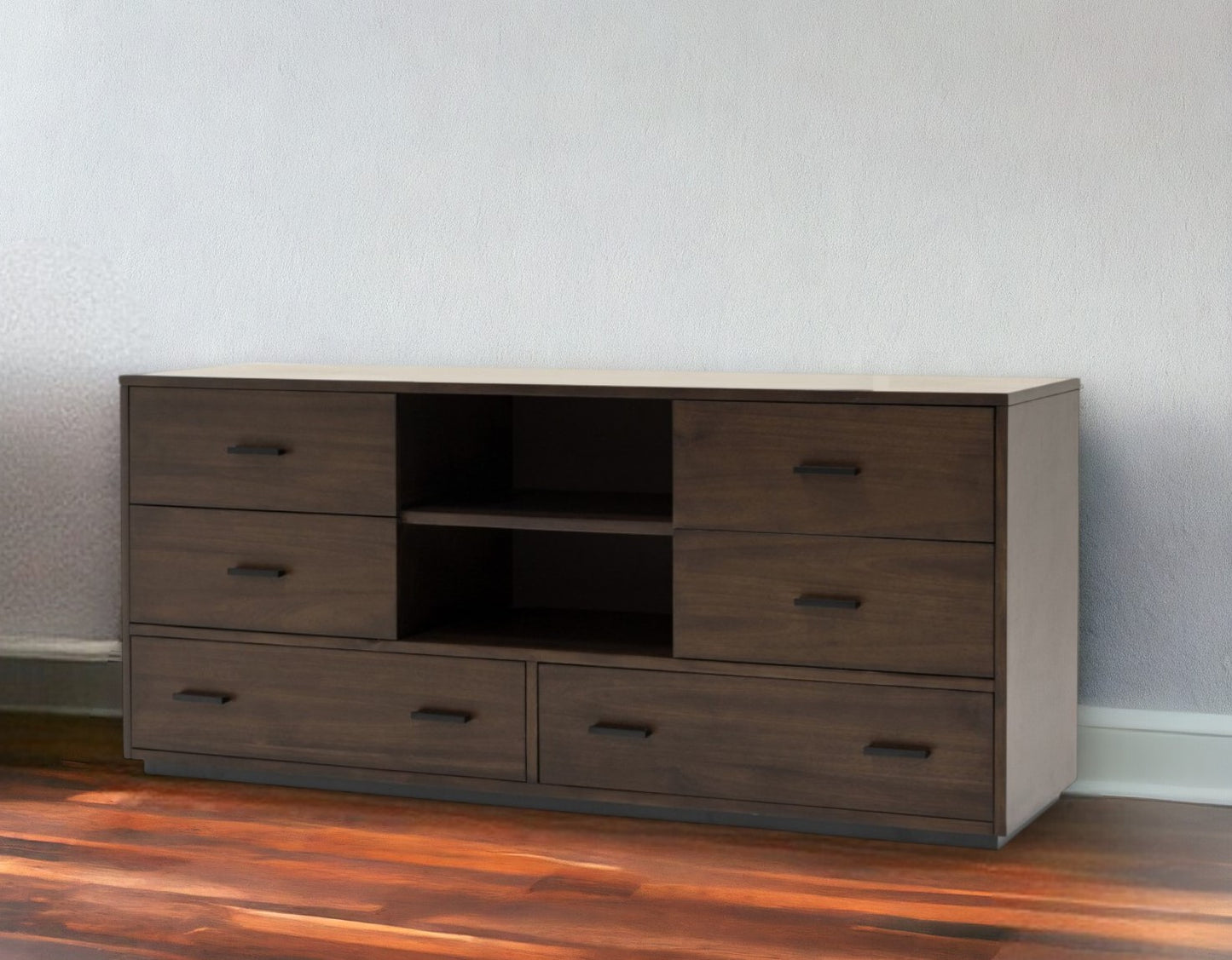 63" Walnut Six Drawer Double Dresser