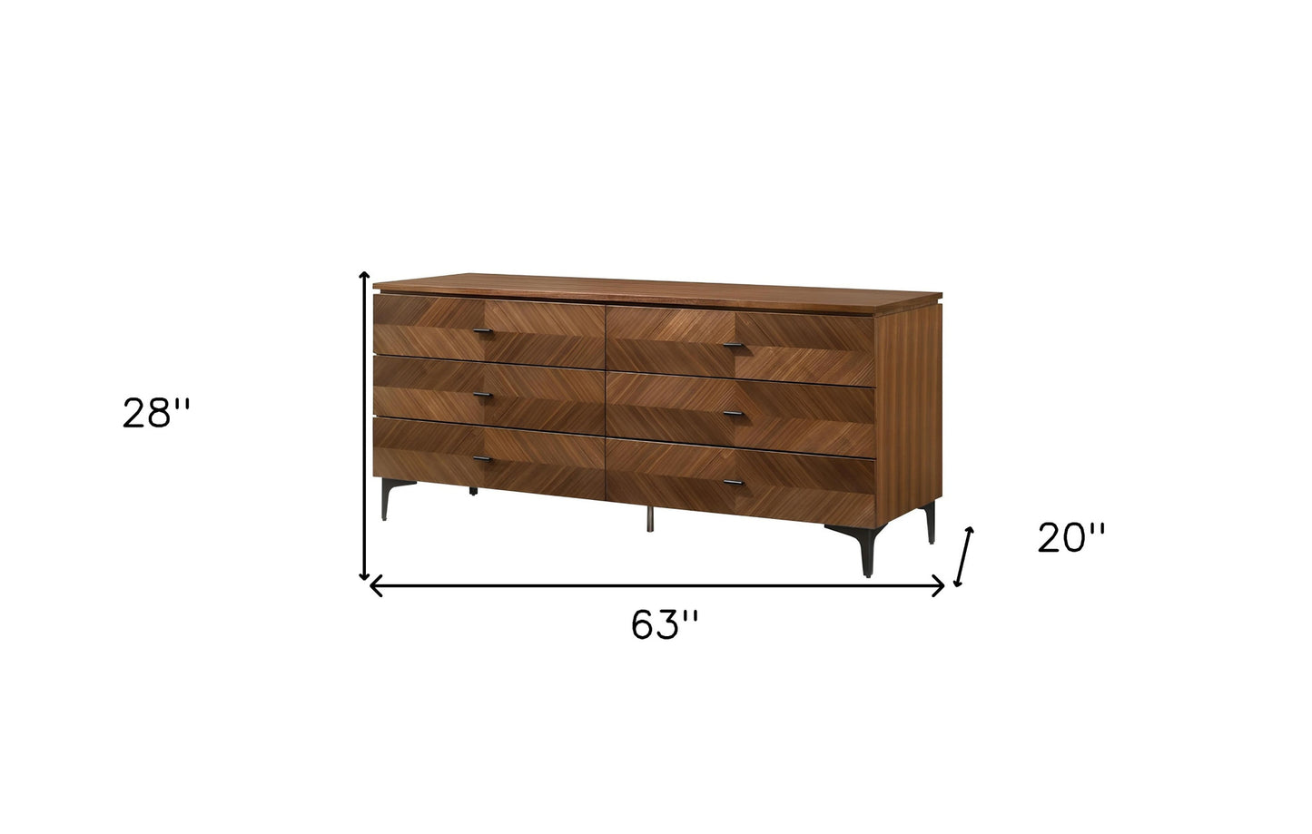 63" Brown Six Drawer Wood Double Dresser